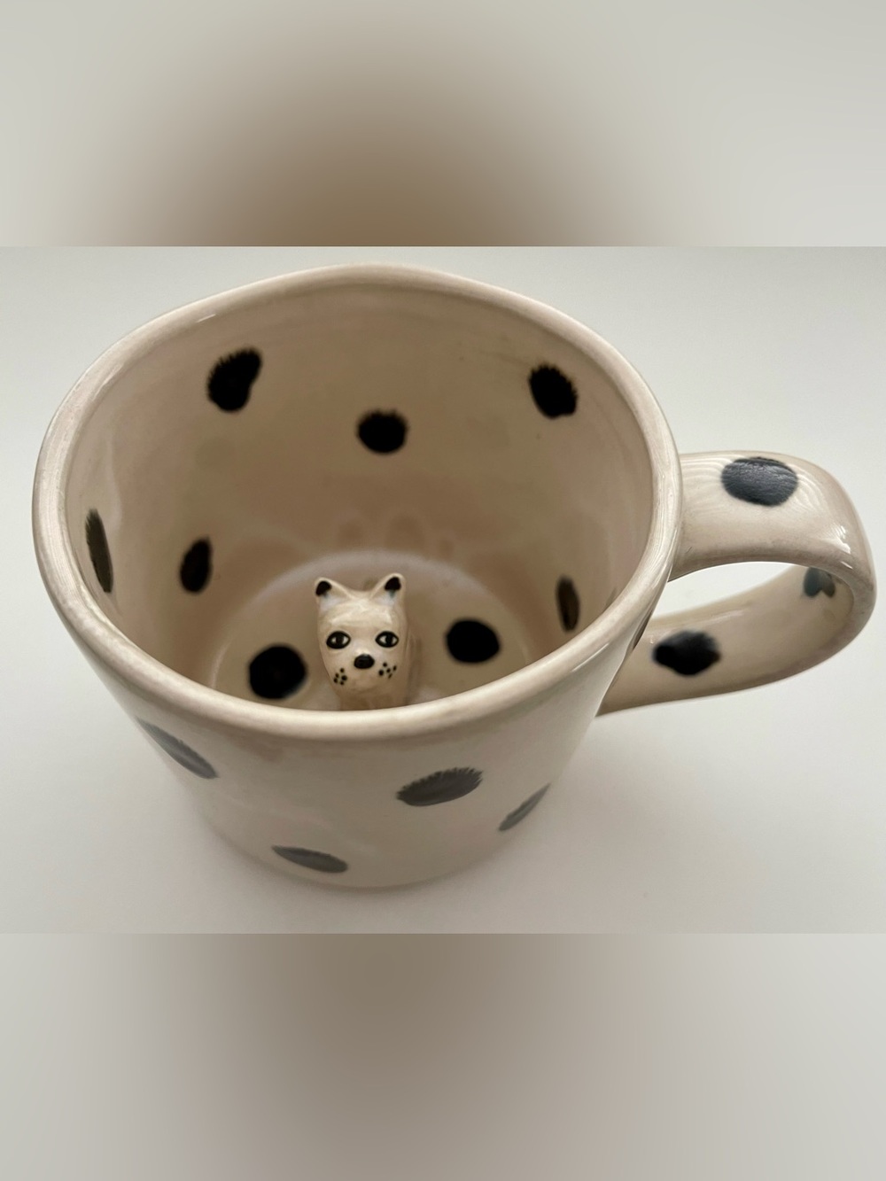 Anthropologie Polka Dot Mug with Spotted Peek A Boo Dog